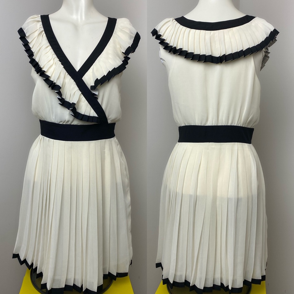 Rory Beca XXI Ivory Pleated Chiffon Ruffle Dress
